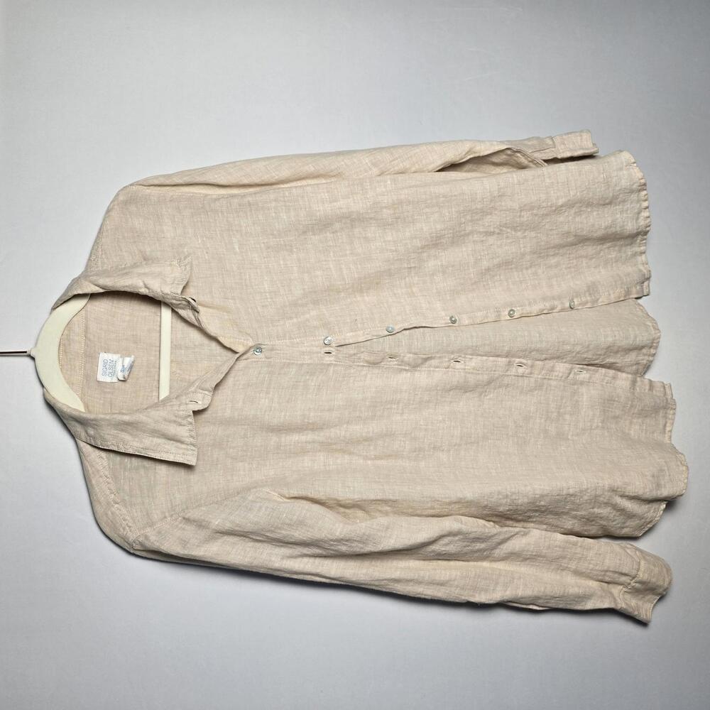 Sigrid Olsen 100% Linen Beige Long Sleeve Button-Up Shirt L